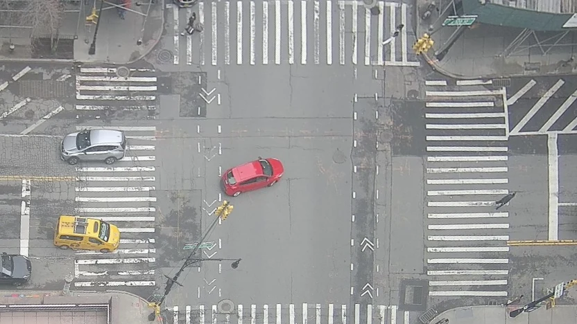 High-altitude Constellation view of an urban intersection
